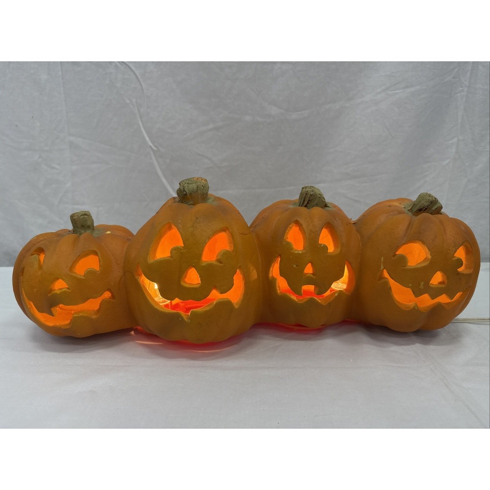 1995 Trendmasters 4 Light Up Foam Pumpkins Jack-O-Lantern Horizontal WORKS